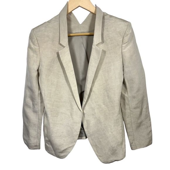THEYSKENS’ THEORY Women’s Slub Linen/Silk Blend Open Front Blazer Tan Size 2/36 - Picture 1 of 14